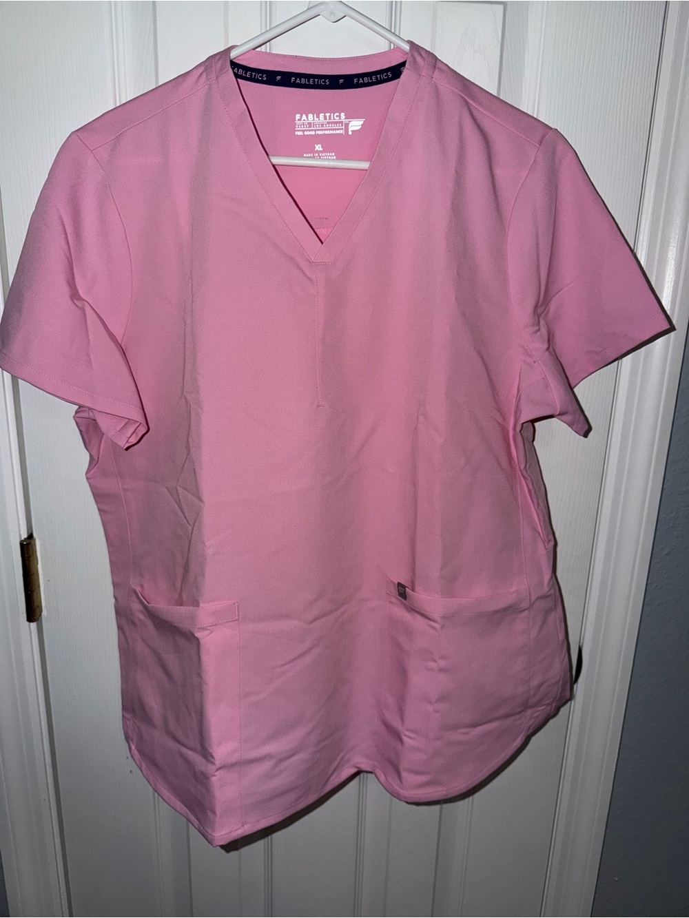 Fabletics Pink V-Neck Short Sleeve Scrub Top